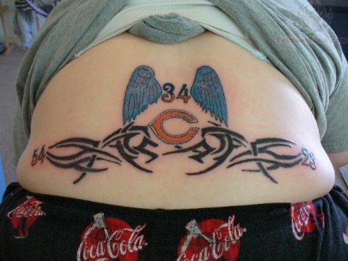Tribal And Wings Chicago Bears Tattoo On Lowerback